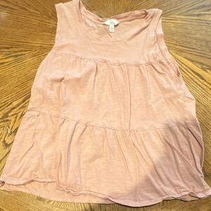 Time And Tru Women Pink Sleeveless Tank Top Round Neck L (12-14) ruffle